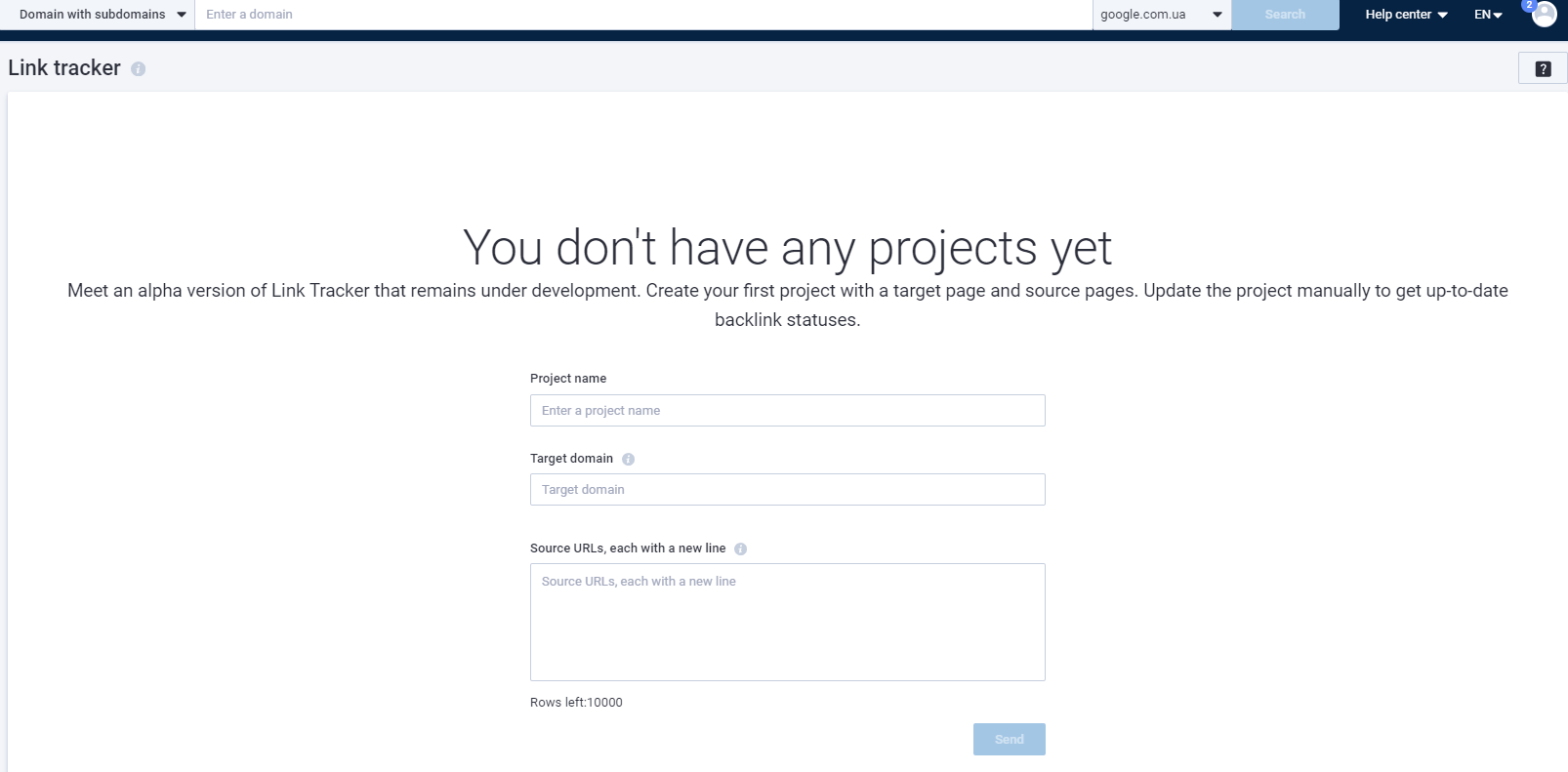 Link tracker main page