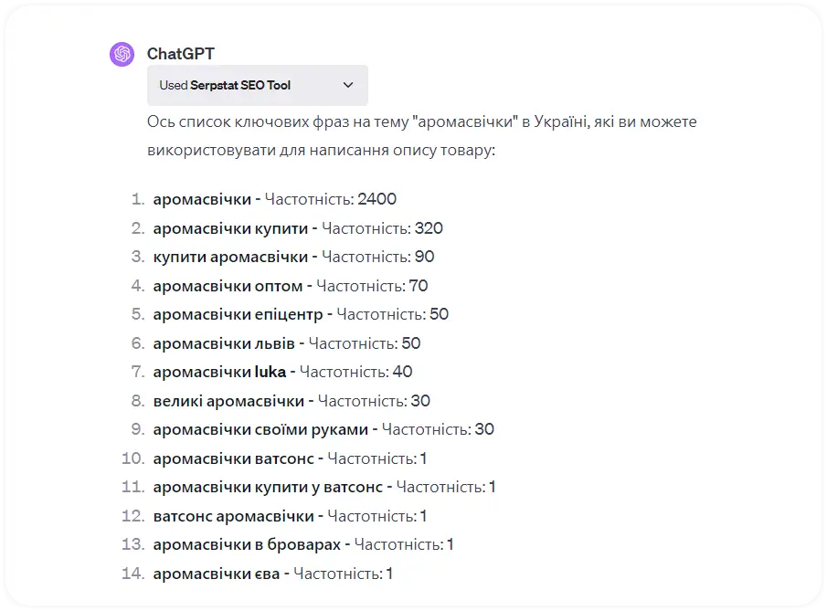 аналіз ключових фраз з плагіном serpstat у chatgpt