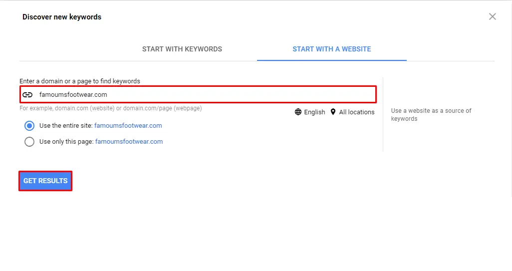 Keyword planner results