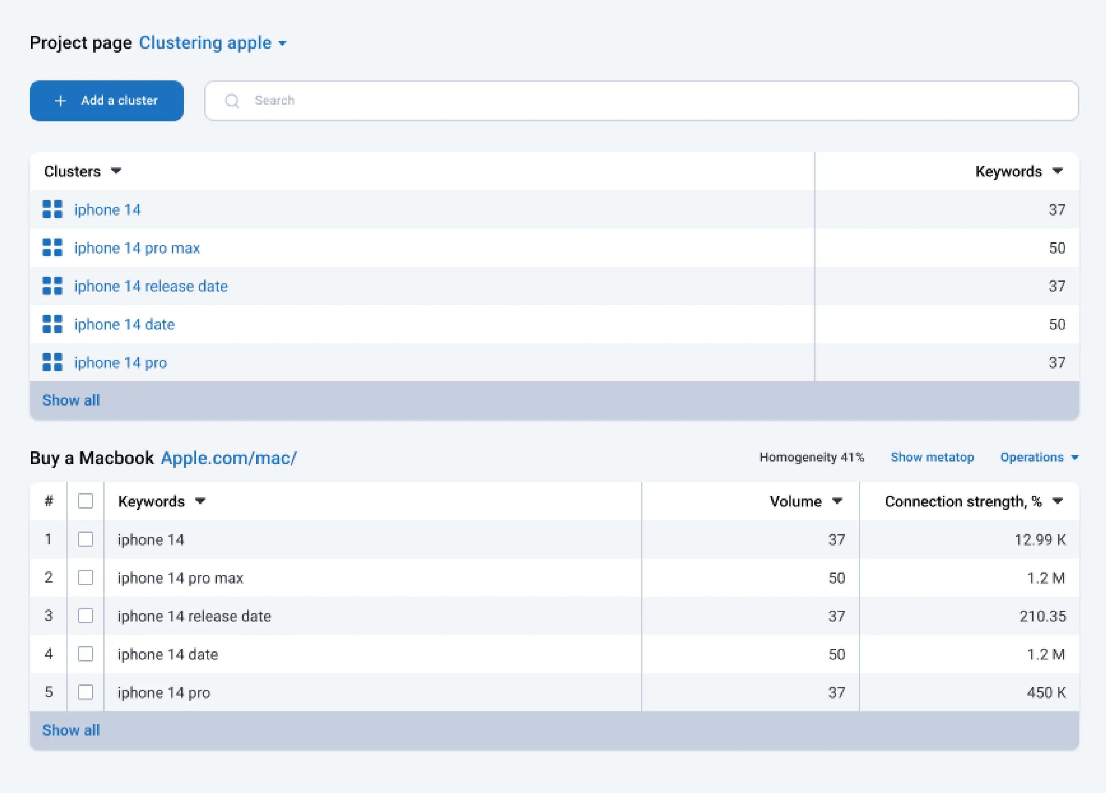 Clustering tool