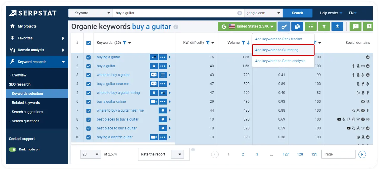 Serpstat Keyword Research and Clustering