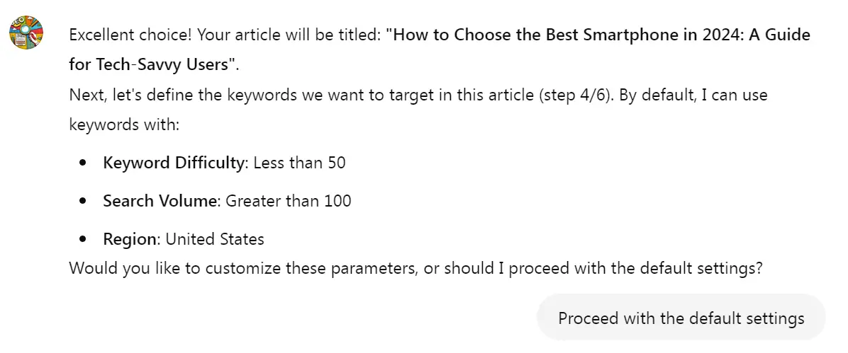 SEO copywriting brief creation with ChatGPT: Step 4