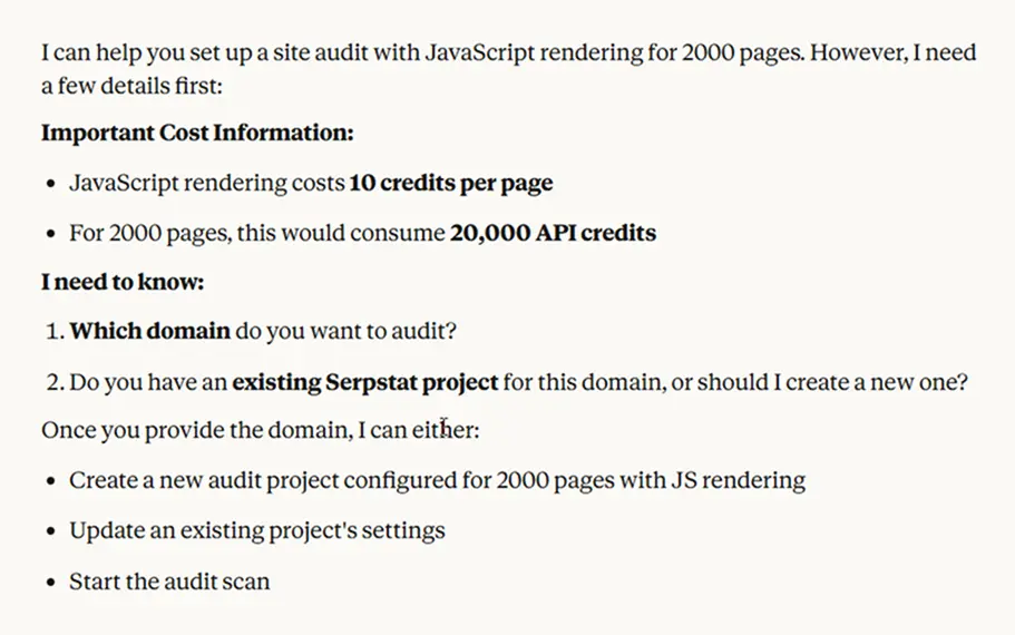 Creating new SEO project in Serpstat MCP