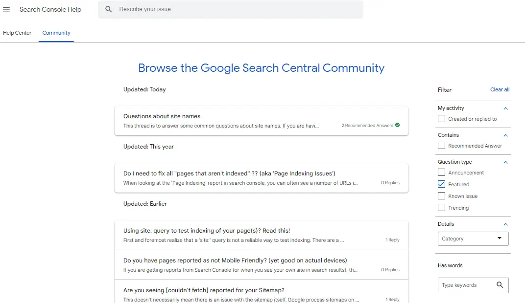Довідковий форум спільноти Центр Google Пошуку