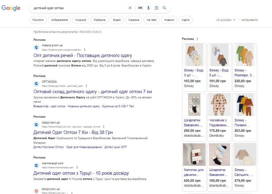 Шопінг-блок (Google shopping)
