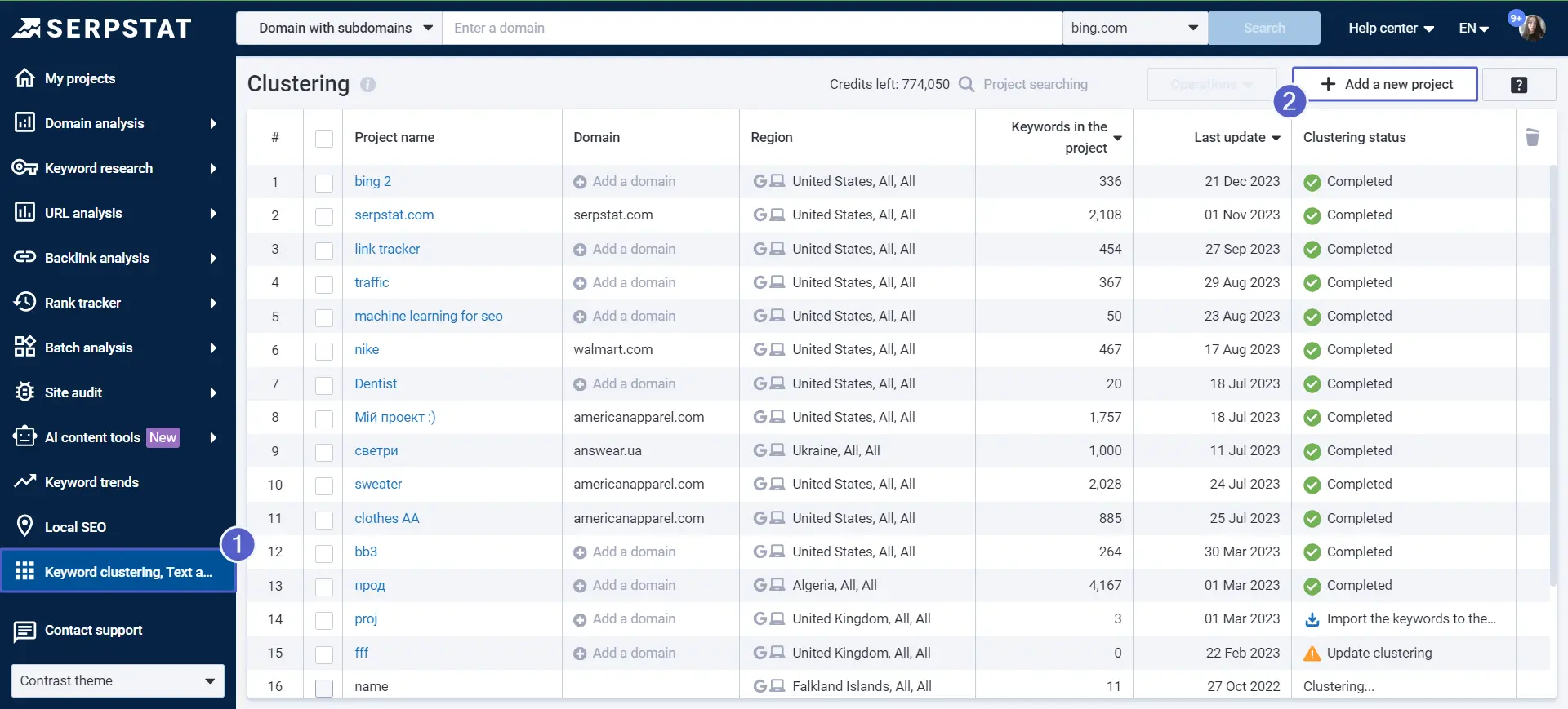 Keyword clustering dashboard