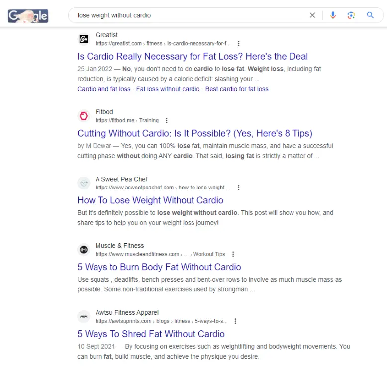 Google “lose weight without cardio ”