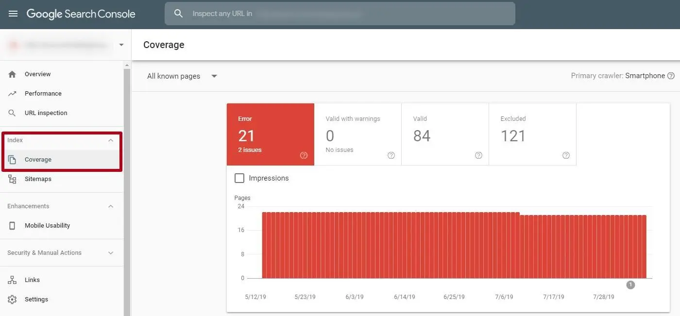 Google Search Console coverage