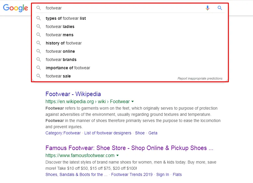 Google search suggestions