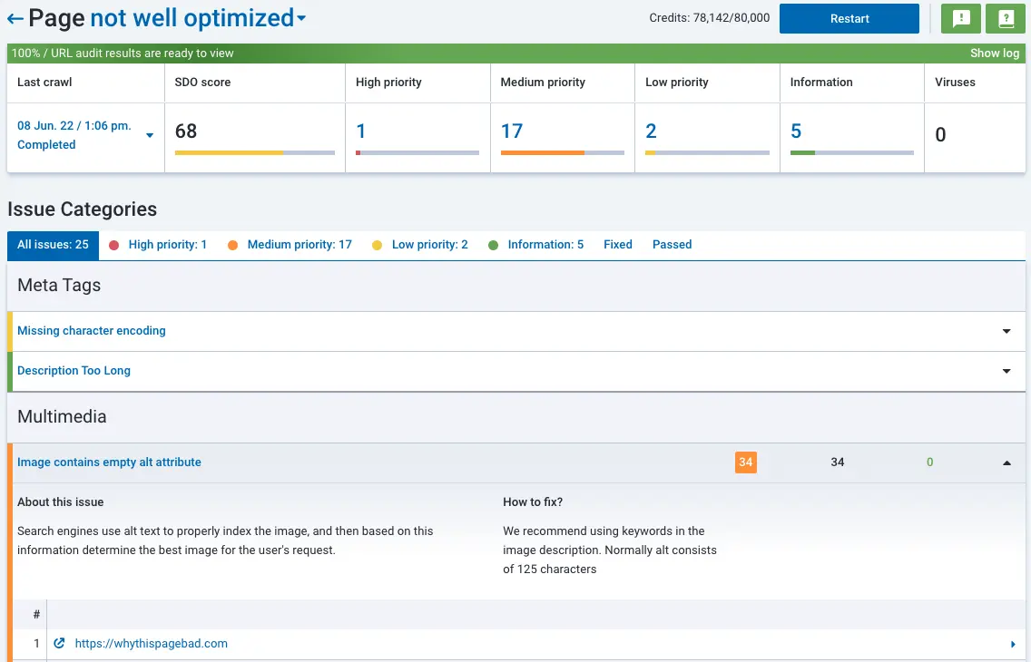 Serpstat page audit