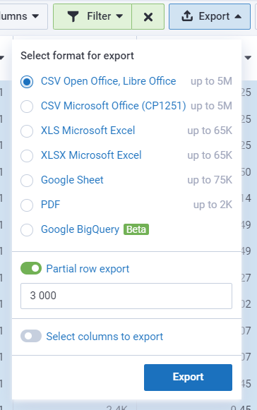 Export options for Search questions