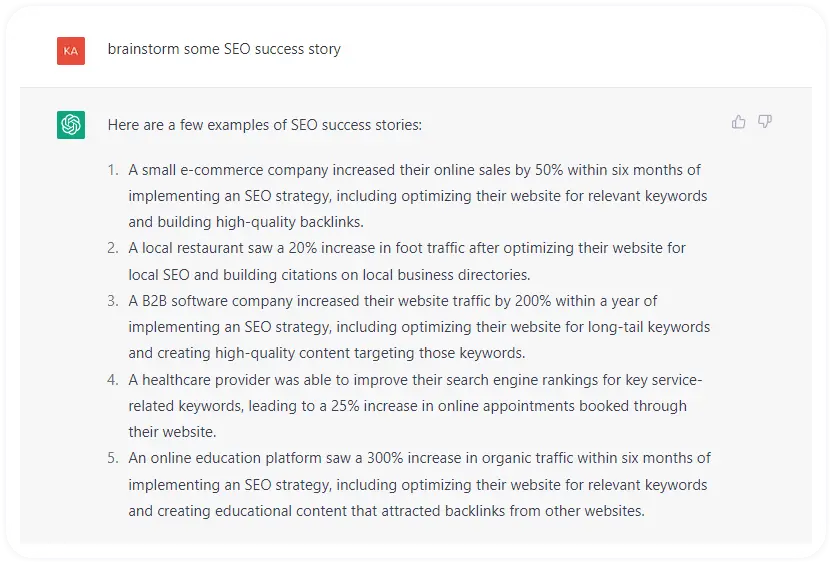 Success story in SEO from AI