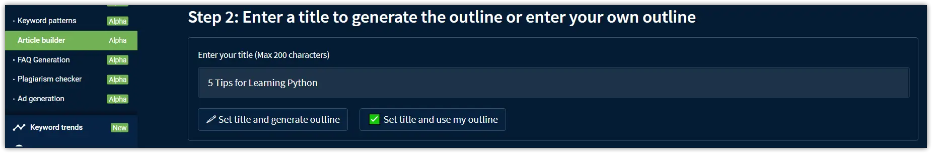 Generation of the article outline