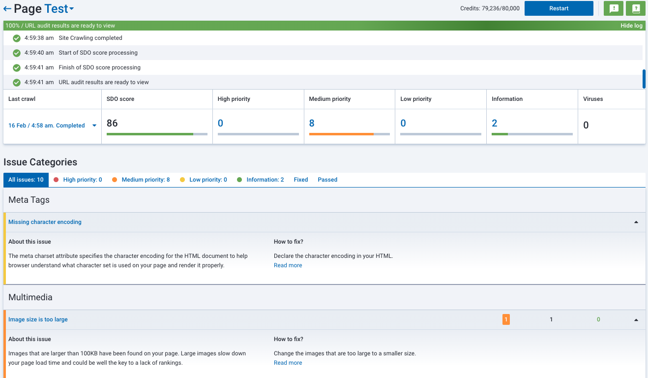 Serpstat page audit