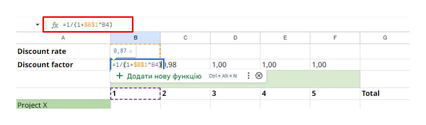 Calculation discount factor