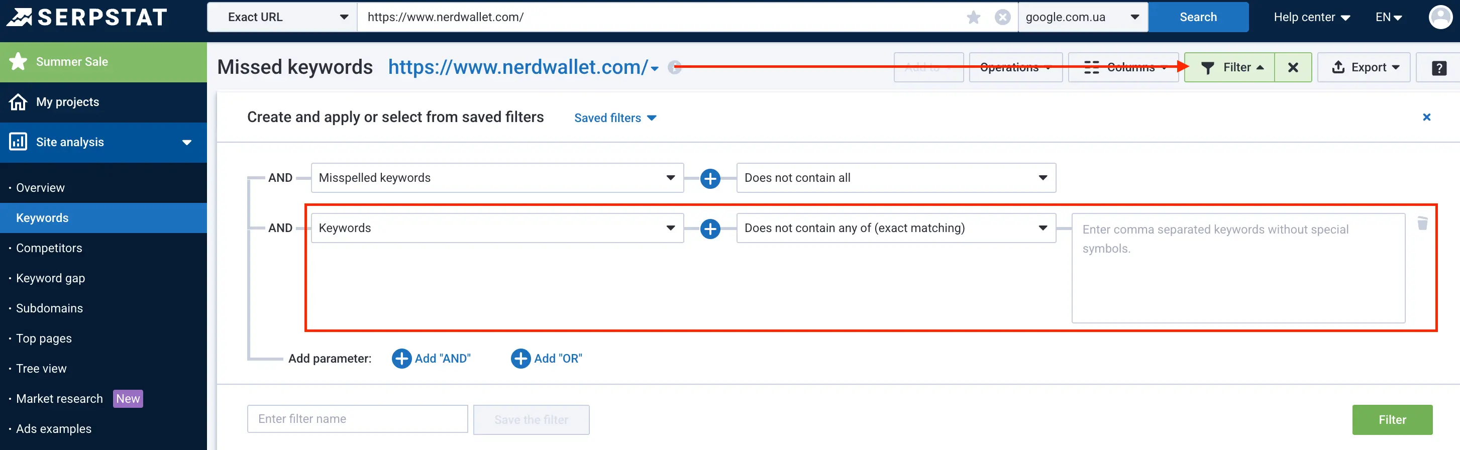 Filtering missing keyword queries by cluster inclusion