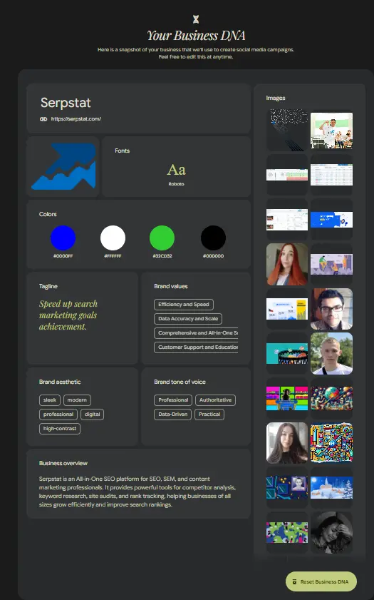 Приклад айдентики Serpstat із сервісу Google Pomelli