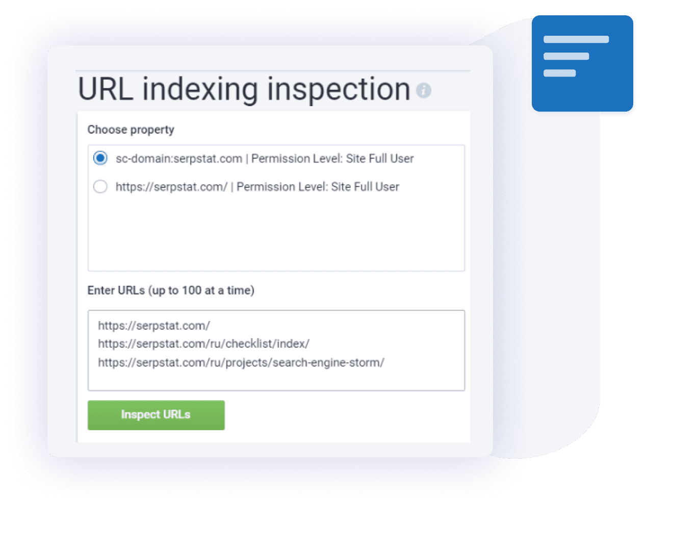 URL indexing inspection