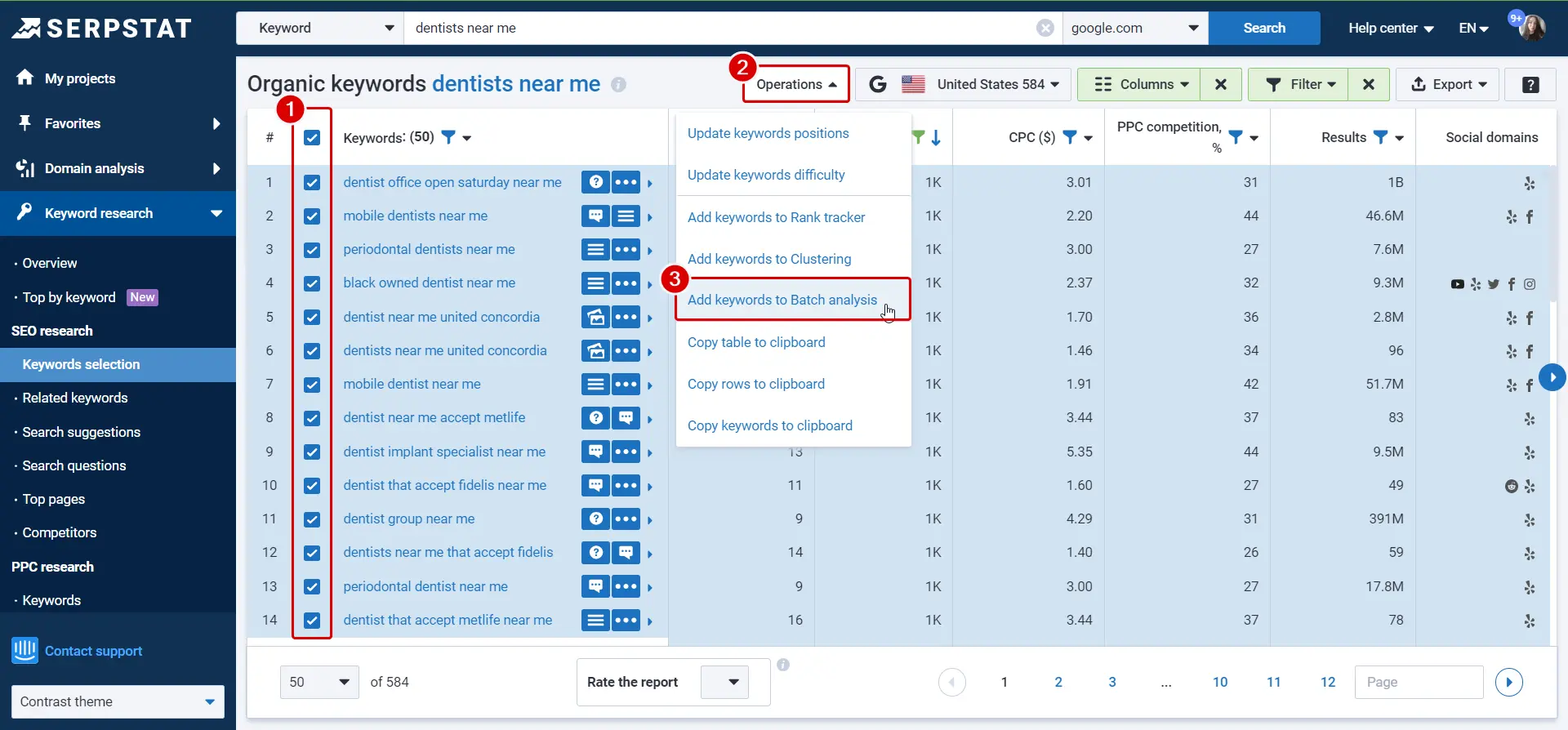 Creating a project via Keywords selection