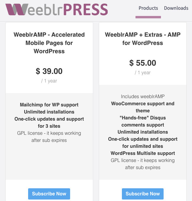 Plugin AMP on WordPress: PRO version pricing