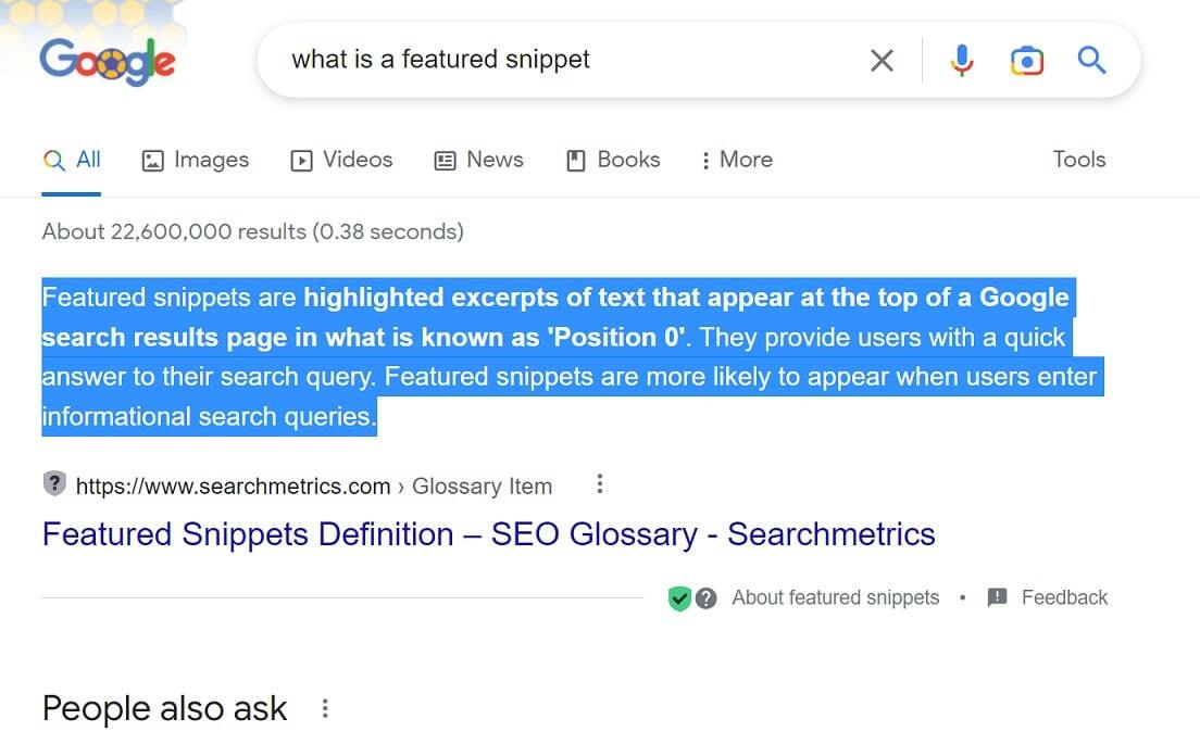 Featured snippet in Google Search
