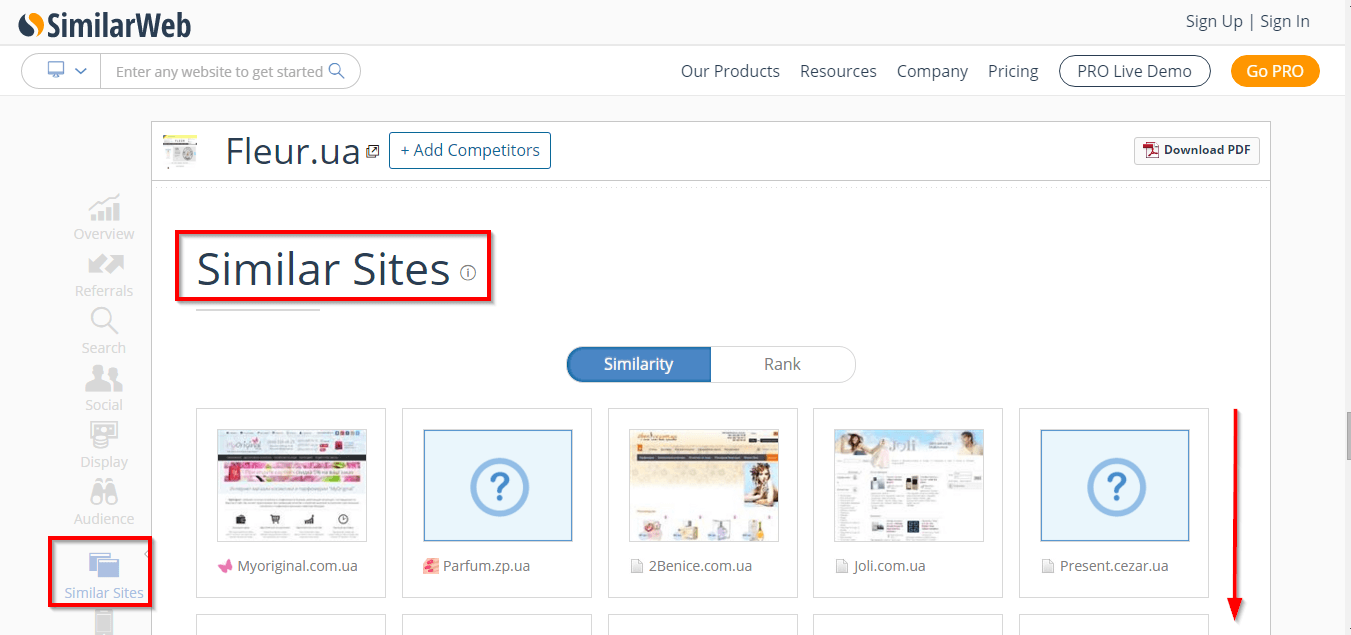 Поиск сайтов конкурентов с помощью Similar Web