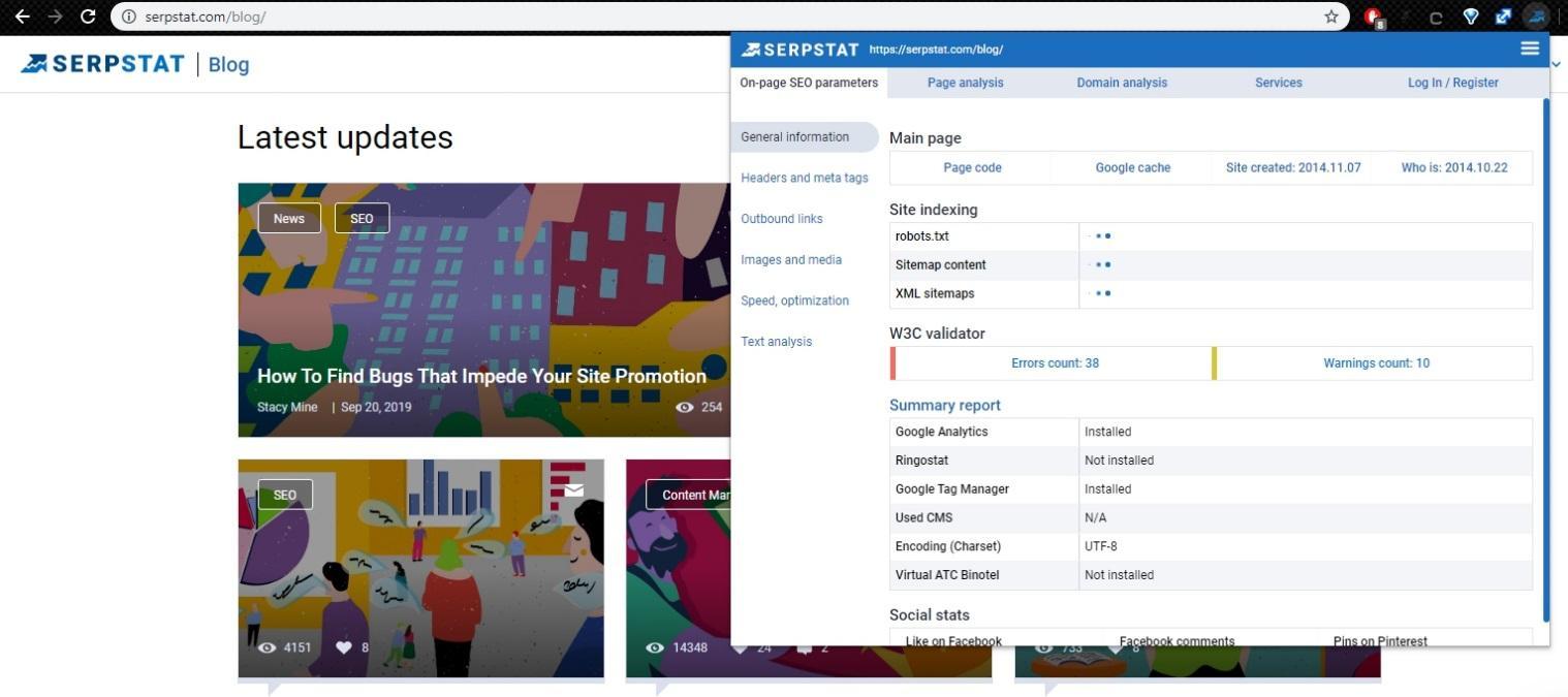 Serpstat plugin site analysis