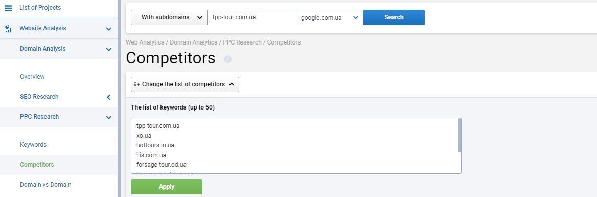 Serpstat competitor analysis