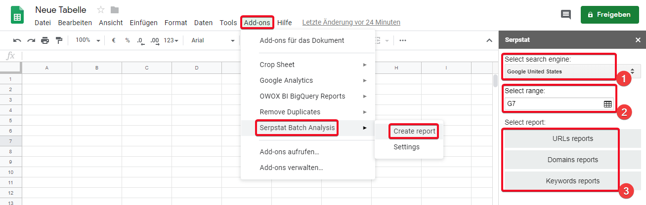 Serpstat Batch Analysis-Erweiterung für Google Spreadsheets 16261788292770
