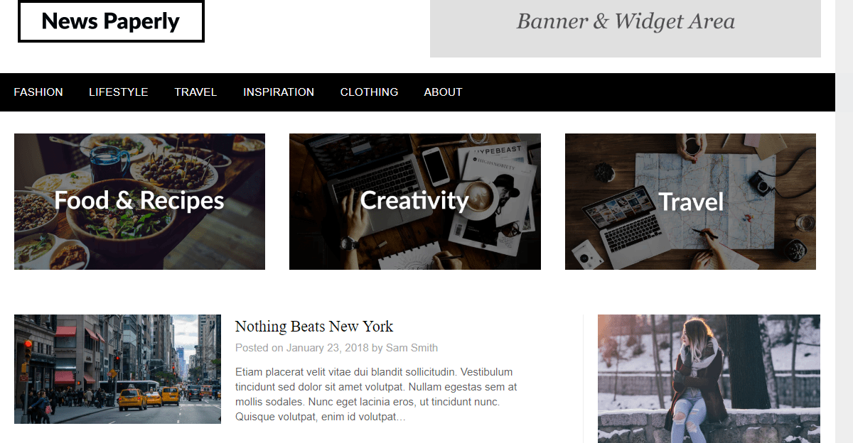 Newspaperly free monochrome news site template for WordPress - 1