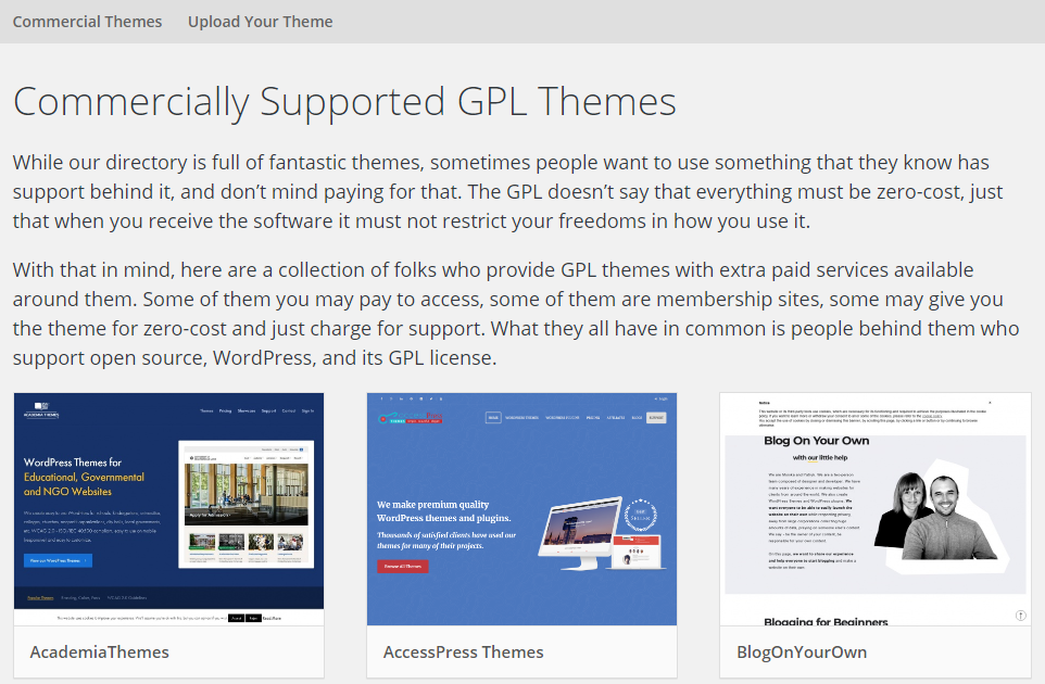 GPL themes with commercial WordPress support
