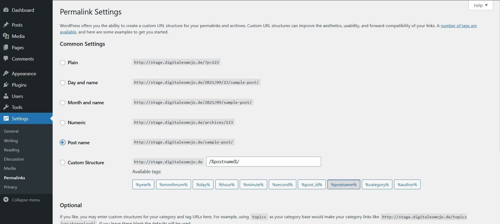 Permalink settings