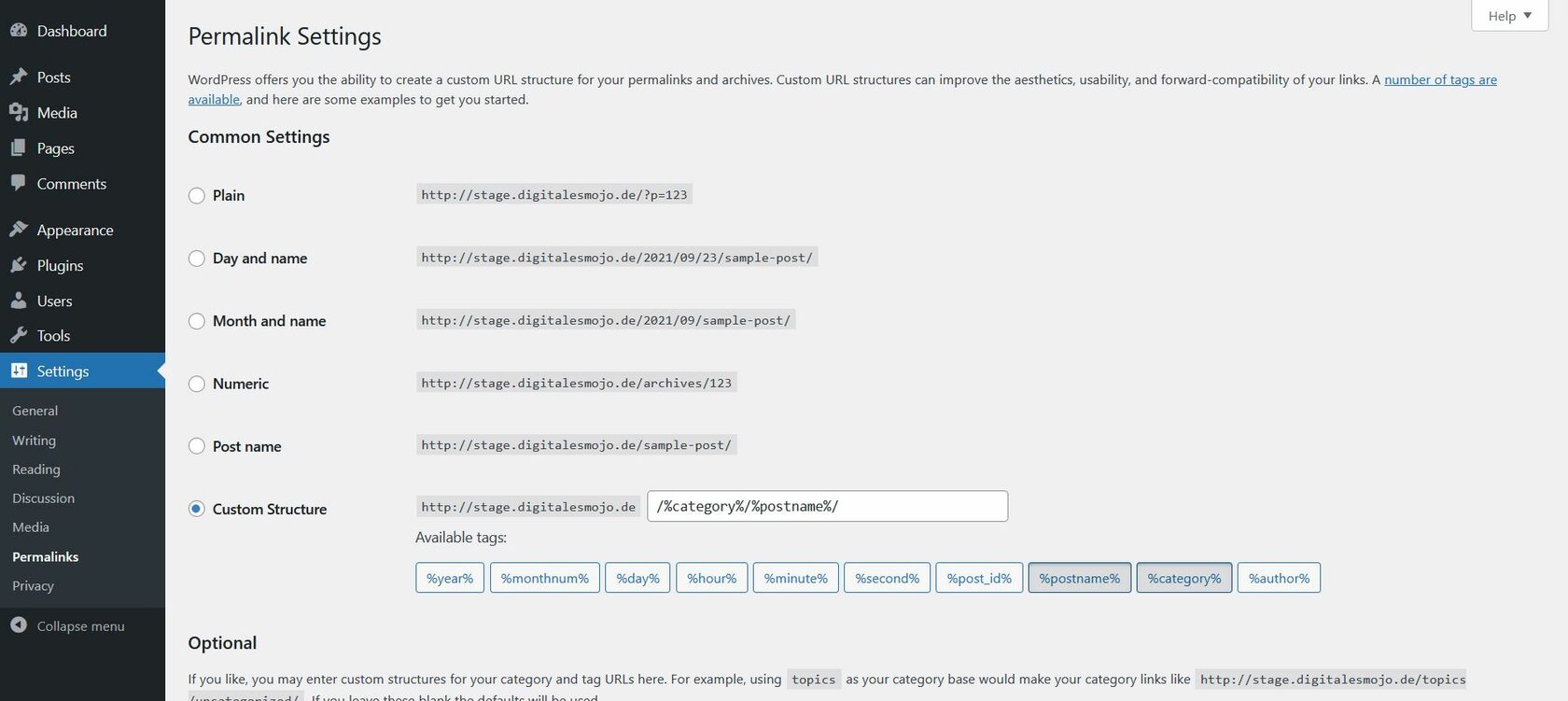 Permalink settings.