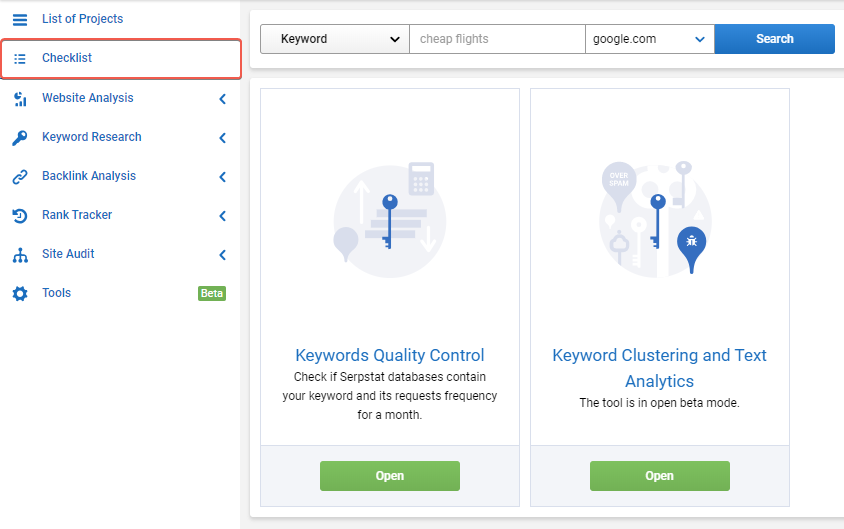 Checklist: Step-By-Step Work With Serpstat Projects 16261788157591