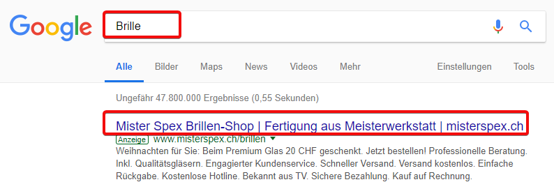 Werbung in Suchergebnissen