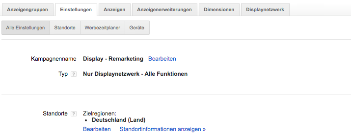 Einstellungen Google Adwords