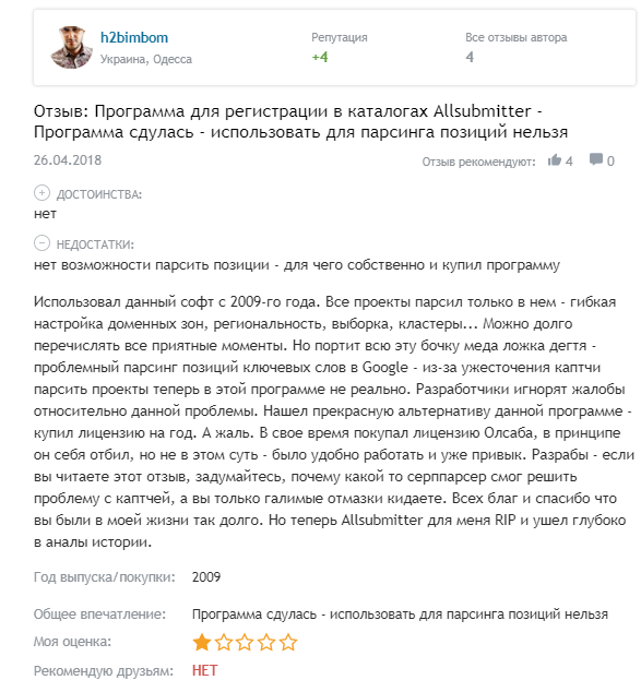 Негативные отзывы об Allsubmitter