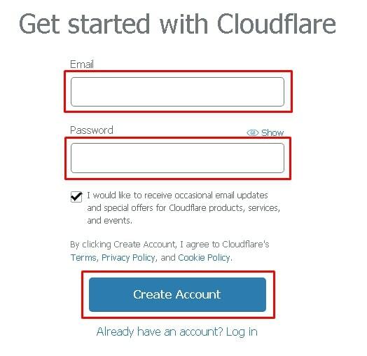 Регистрация в CloudFlare