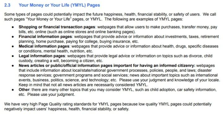 Ранжирование YMYL страниц в Google