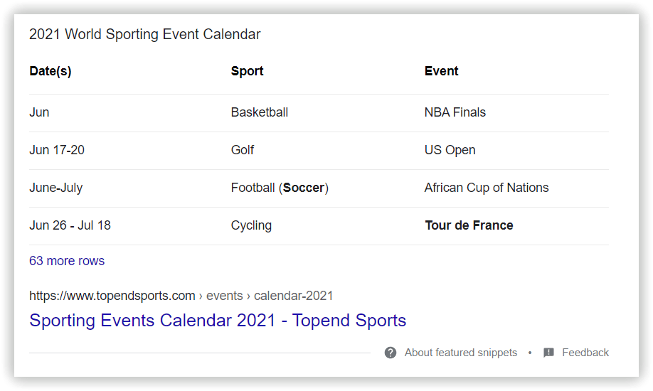 Sports snippet
