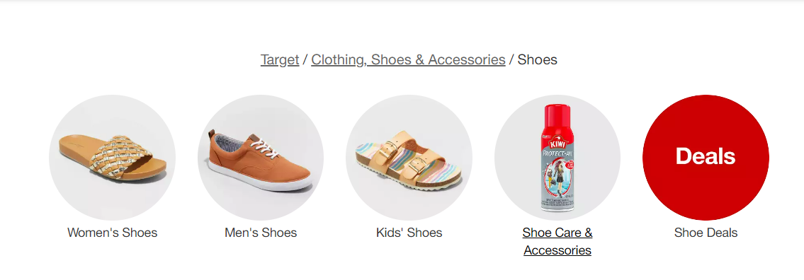 Keywords on Target's website for the "Shoes" category.