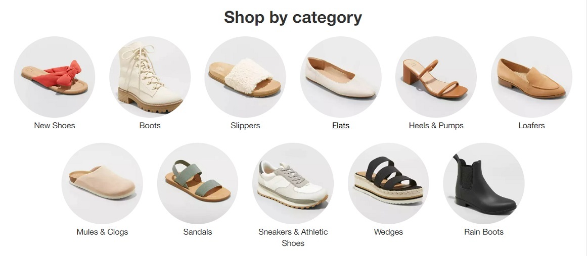 Expanded list of keywords for the "Shoes" category on Target. There are plenty of relevant keywords you can borrow for your website structure.