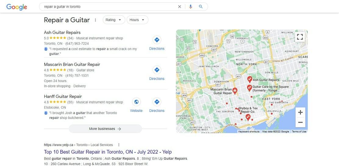 Local SERP example with a map