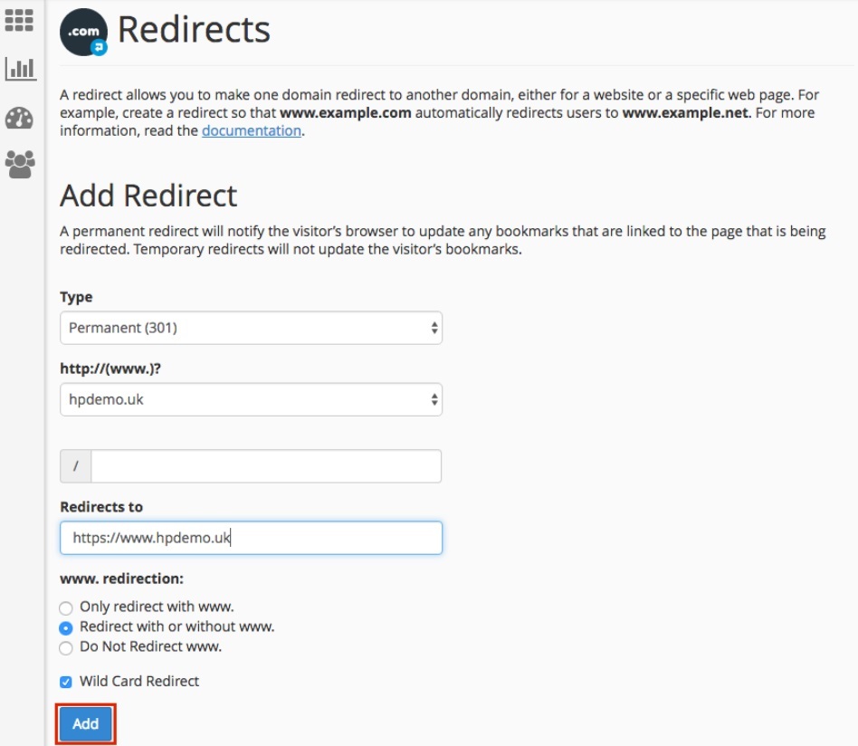 Setting redirects on hosting