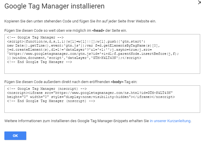 Instalation von Google Tag Manager