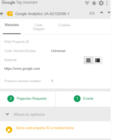 Google Analytics Google Tag Assistant