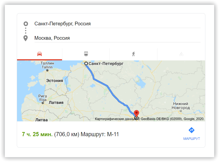 Сниппет google карта с маршрутом route map