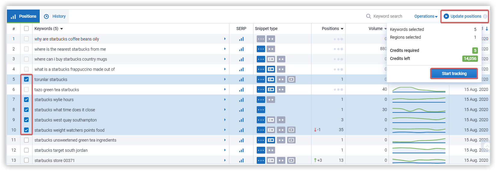 manual positions check in the Serpstat Rank Tracking module