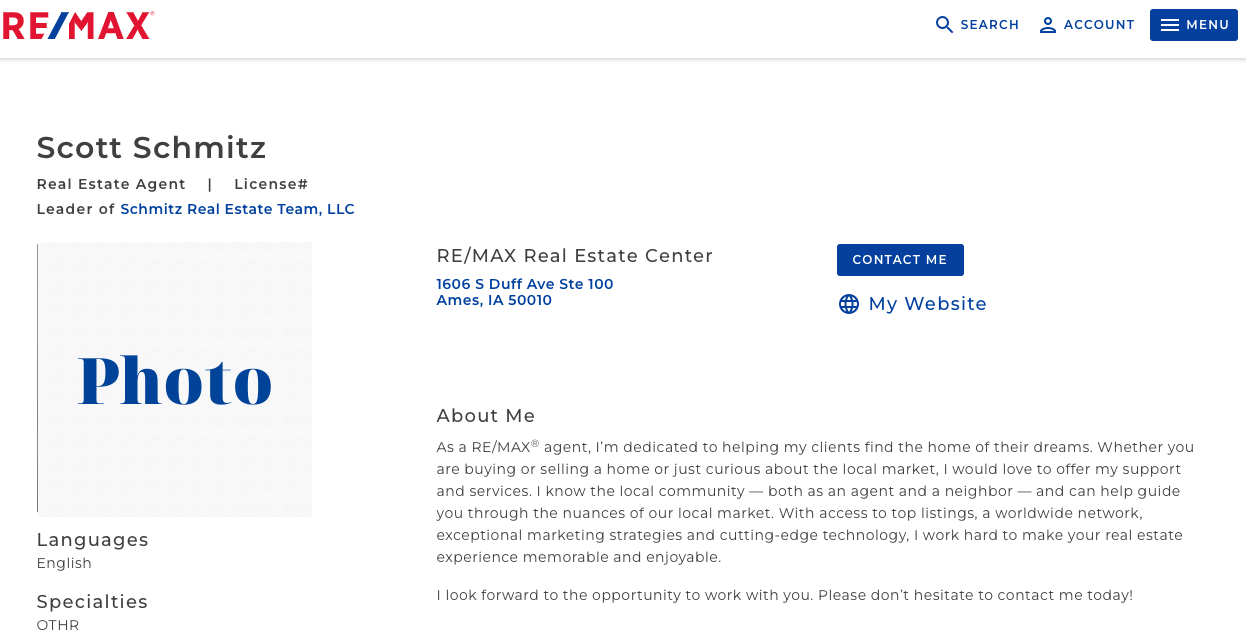 example of real-estate agent page