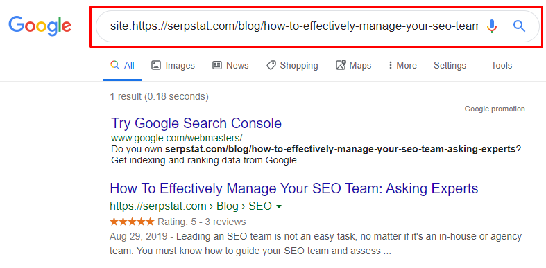 Indexation checking using site operator in Google